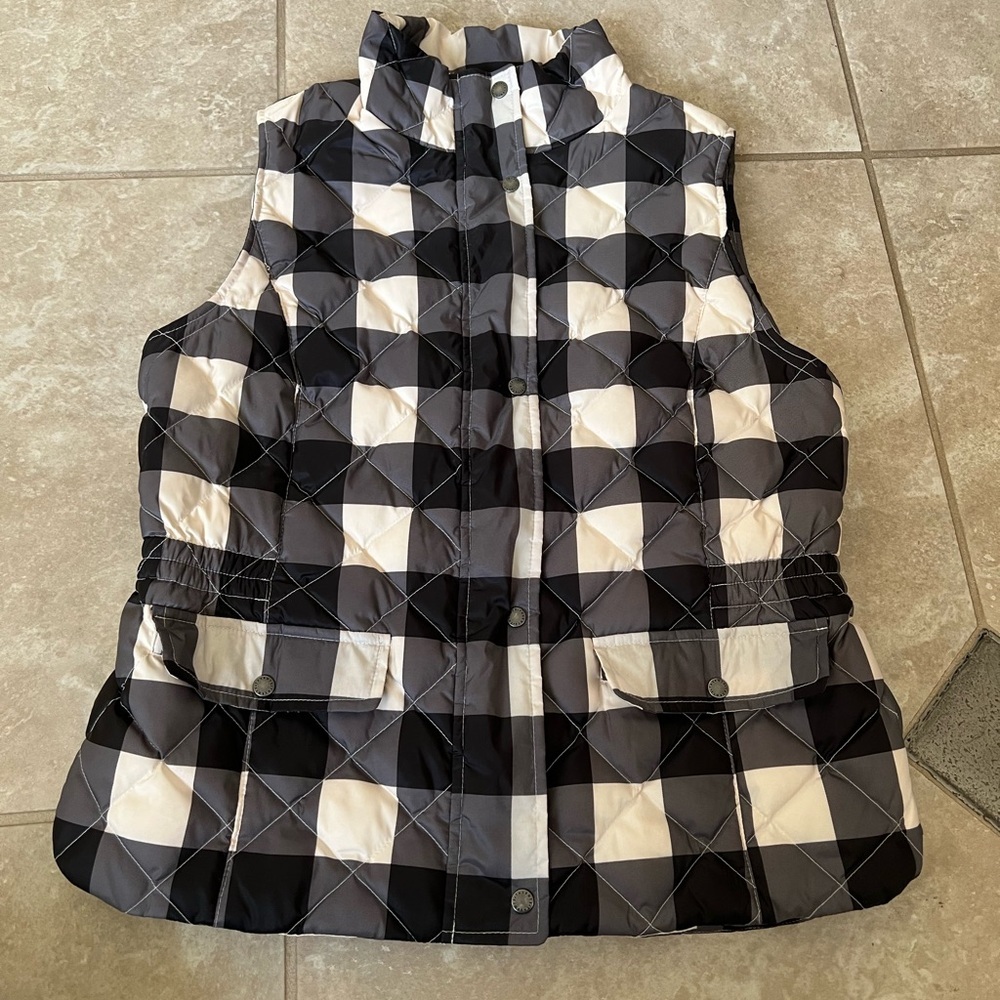 Talbots Women’s Black and White Plaid Quilted Puffer Vest Size Small